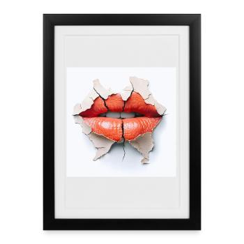 Bold lips on cracked wall - Framed poster (27 × 37 cm) - black - Front