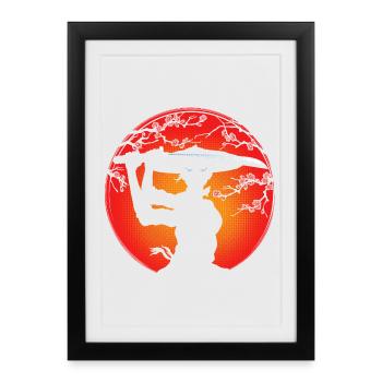 Samurai Girl and Cherry Blossoms - Framed poster (27 × 37 cm) - black - Front