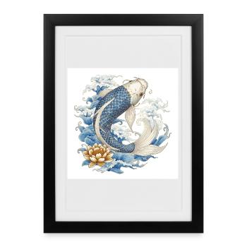 Koi Fish & Lotus – Romantic Japan Design - Affiche encadrée (27 × 37 cm) - noir - Devant