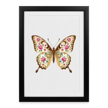 Papillon et roses vintage en porcelaine - Affiche encadrée (27 × 37 cm) - noir - Devant