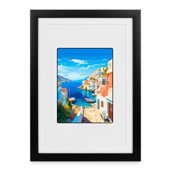 Affiche de voyage vintage à Milos Grèce Paysage urbain WPA - Affiche encadrée (27 × 37 cm) - noir - Devant