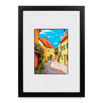 Affiche de voyage vintage Gotland Suède Paysage urbain WPA - Affiche encadrée (27 × 37 cm) - noir - Devant
