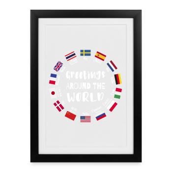 Greetings from all over the world, Hello in all languages - Framed poster (27 × 37 cm) - black - Front