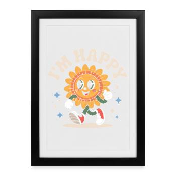 Retro Happy Sunflower - Framed poster (27 × 37 cm) - black - Front