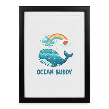 Whimsical Ocean Whale with Rainbow Heart - Framed poster (27 × 37 cm) - black - Front