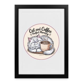 Tasse de café et de chats du matin - Affiche encadrée (27 × 37 cm) - noir - Devant