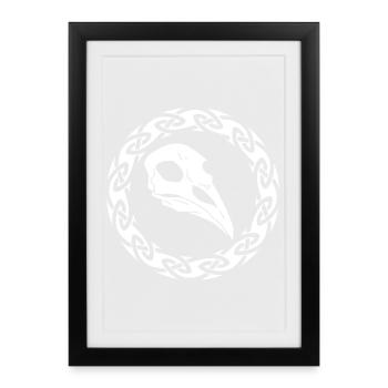 Crâne de corbeau viking blanc - Affiche encadrée (27 × 37 cm) - noir - Devant