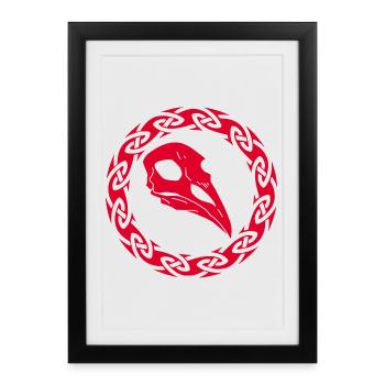 Crâne de corbeau viking rouge - Affiche encadrée (27 × 37 cm) - noir - Devant
