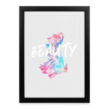 Illustration de betta fish Colorée avec Mot Beauté - Affiche encadrée (27 × 37 cm) - noir - Devant