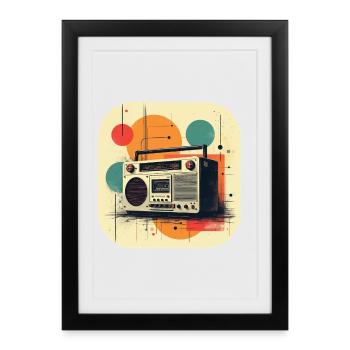 T-shirt rétro Ghetto Blaster - Affiche encadrée (27 × 37 cm) - noir - Devant