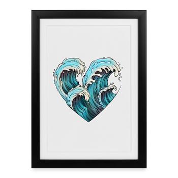 Illustration de cœur de vague - Affiche encadrée (27 × 37 cm) - noir - Devant