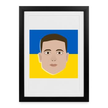 Volodymyr Zelensky on Ukrainian flag - Framed poster (27 × 37 cm) - black - Front
