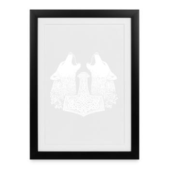 Loup Nordique Thor Marteau Viking - Affiche encadrée (27 × 37 cm) - noir - Devant