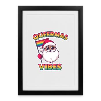 Queermas Vibes – Santa mit Regenbogenflagge - Gerahmtes Poster (27 × 37 cm) - Schwarz - Vorne