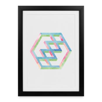 Abstract Colorful Hexagon Pattern - Framed poster (27 × 37 cm) - black - Front