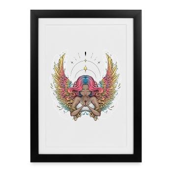 Illustration du rêveur ailé serein - Affiche encadrée (27 × 37 cm) - noir - Devant