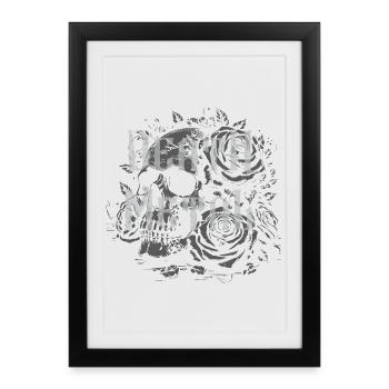 Death Metal with Dark Skull Floral Tattoo Design - Framed poster (27 × 37 cm) - black - Front