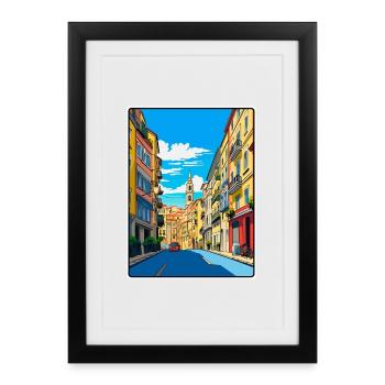 Bilbao, Espagne, ville vivante, scène de rue, Affiche de voyage - Affiche encadrée (27 × 37 cm) - noir - Devant