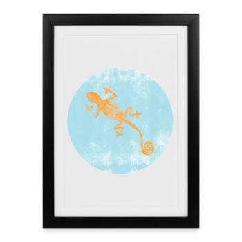Gecko avec motif bleu Ibiza - Affiche encadrée (27 × 37 cm) - noir - Devant