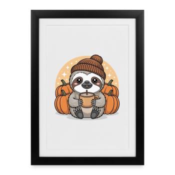 Paresseux sucré avec citrouilles et boisson chaude - Affiche encadrée (27 × 37 cm) - noir - Devant