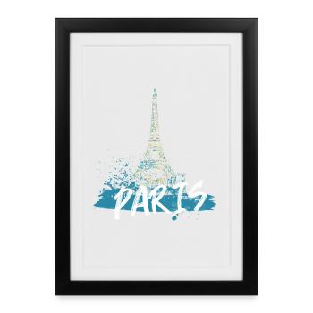 Tour Eiffel de Paris avec calligraphie - Affiche encadrée (27 × 37 cm) - noir - Devant