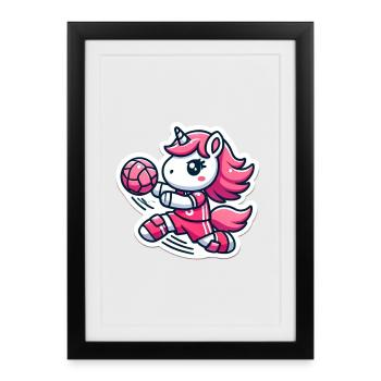 Licorne Handball en rose fluo - Affiche encadrée (27 × 37 cm) - noir - Devant