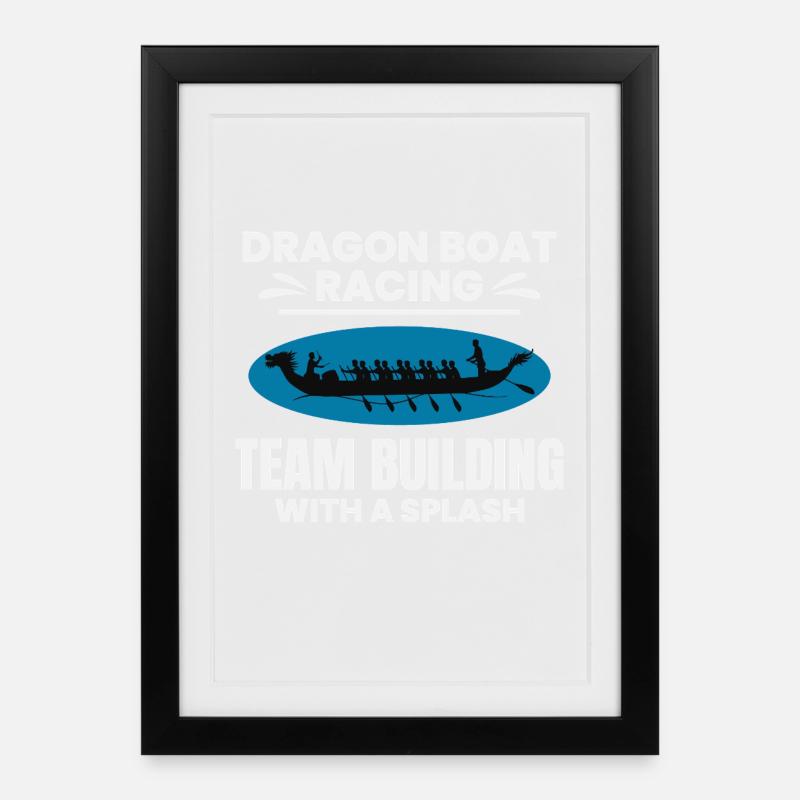 Bateau Dragon Boat synchronisé en équipe de pagayage - Affiche encadrée (27 × 37 cm) - noir
