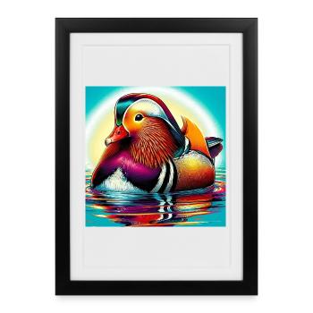 Canard mandarin - Affiche encadrée (27 × 37 cm) - noir - Devant