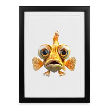 Visage de poisson avec de grands yeux - Affiche encadrée (27 × 37 cm) - noir - Devant