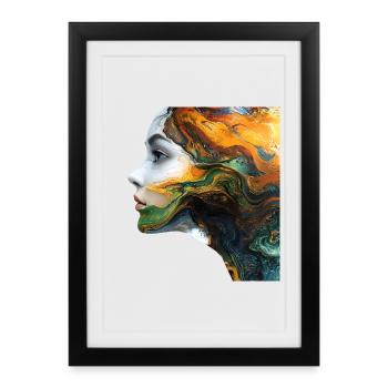 Motif de visage d’art fluide - Affiche encadrée (27 × 37 cm) - noir - Devant