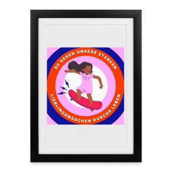 Strong Favorite Girls - Illustrations de skateboard colorées - Affiche encadrée (27 × 37 cm) - noir - Devant