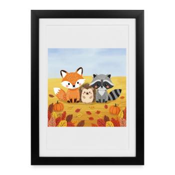 Autumnal forest animal trio - Framed poster (27 × 37 cm) - black - Front