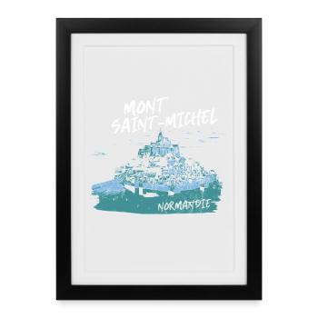Mont Saint-Michel Aquarelle Bleue - Affiche encadrée (27 × 37 cm) - noir - Devant