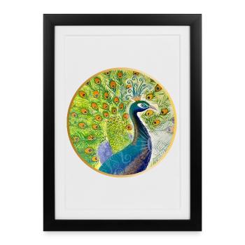 Magnificent peacock with crown - Framed poster (27 × 37 cm) - black - Front