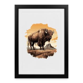 Bison majestueux de style western - Affiche encadrée (27 × 37 cm) - noir - Devant