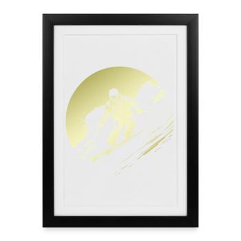 Ski Fahren Skiing Silhouette - Affiche encadrée (27 × 37 cm) - noir - Devant