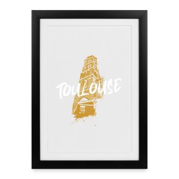 Illustration duotone Toulouse église Saint-Nicolas - Affiche encadrée (27 × 37 cm) - noir - Devant