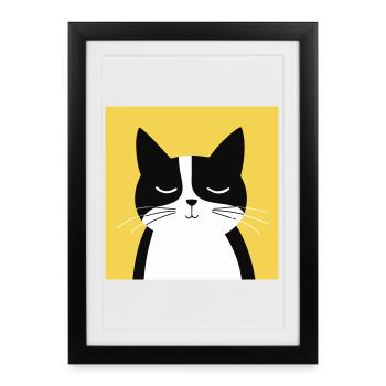 Minimalist Black and White Cat - Framed poster (27 × 37 cm) - black - Front
