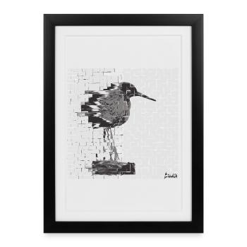 Redshank (Tringa totanus) Glitch Noir - Framed poster (27 × 37 cm) - black - Front