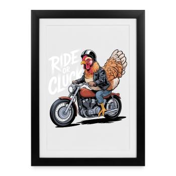 Rooster Biker: Leather Jacket on Bike - Framed poster (27 × 37 cm) - black - Front