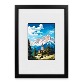 Zugspitze Germany Alpine Chapel in Snowy Peaks - Framed poster (27 × 37 cm) - black - Front