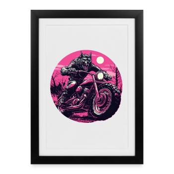 loup-garou sur moto rose fluo - Affiche encadrée (27 × 37 cm) - noir - Devant