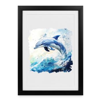 Watercolor Dolphin Leap - Framed poster (27 × 37 cm) - black - Front