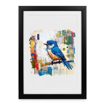 Oiseau bleu dans une mer abstraite de couleurs - Affiche encadrée (27 × 37 cm) - noir - Devant