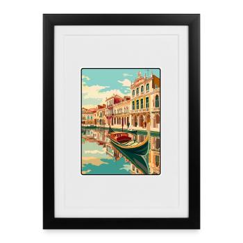 Aveiro Portugal Gondole Scène Voyage Affiche - Affiche encadrée (27 × 37 cm) - noir - Devant