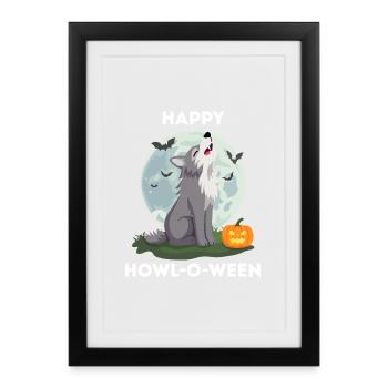 Drôle d’Halloween – Howl-o-ween Wolf - Affiche encadrée (27 × 37 cm) - noir - Devant