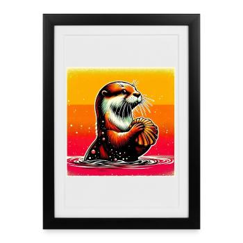loutre - Affiche encadrée (27 × 37 cm) - noir - Devant
