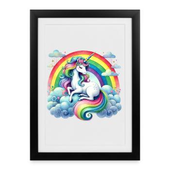 Rainbow Unicorn on Clouds - Framed poster (27 × 37 cm) - black - Front