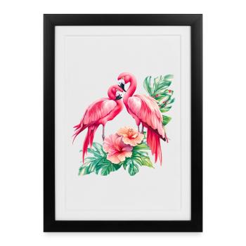 Flamingo Love Duet in the Tropical Forest - Framed poster (27 × 37 cm) - black - Front