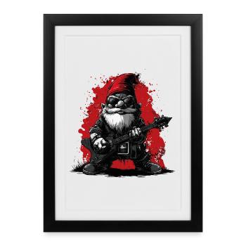 Un rocker nain de jardin joue de la guitare - Affiche encadrée (27 × 37 cm) - noir - Devant